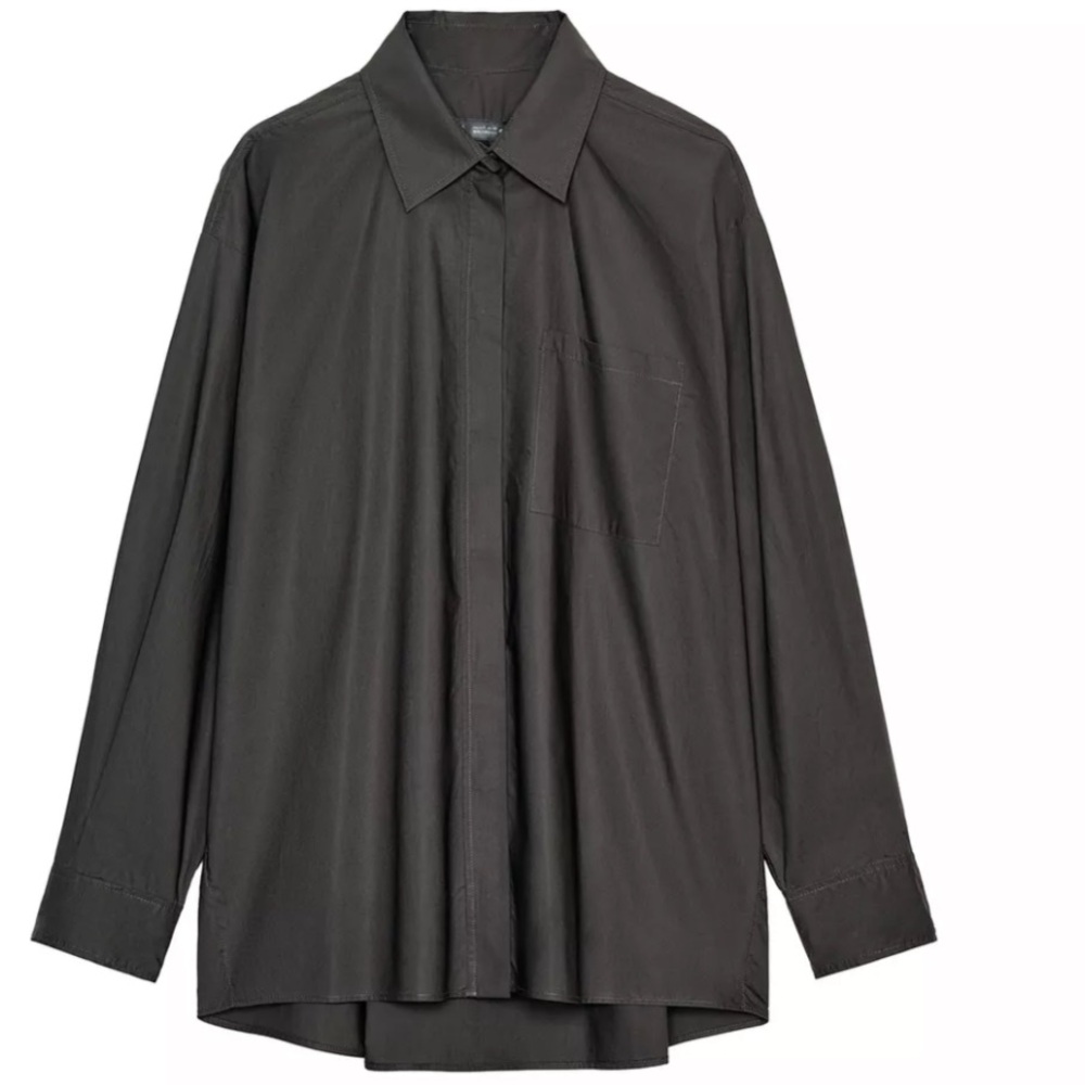 Poplin Dark Gray Long-Sleeve Button-Down Shirt